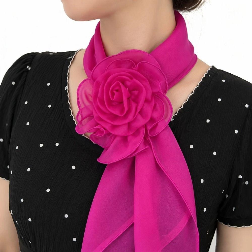 Elegant Silk Rose Scarf Soft Women’s Neck Scarf Simple Long Floral Scarf Party Wear