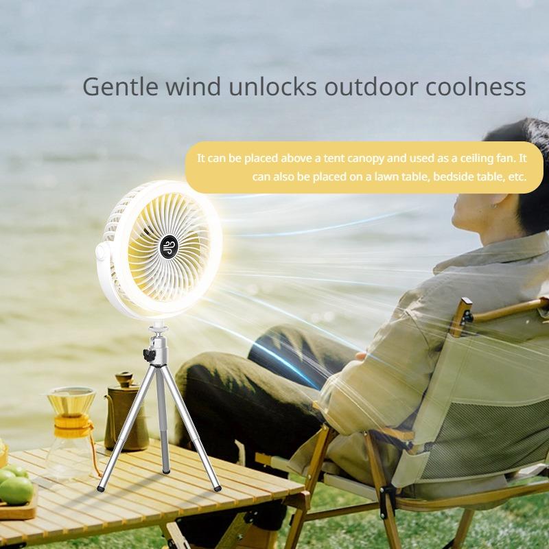 Outdoor Tripod Fan Portable Camping Fan With LED Light 3 Speed Adjustable Air Circulator Fan Rechargeable Outdoor Foldable Fan
