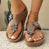 Fashion Flower Decor Wedges Sandals Women Shiny Crystal Thick Sole Non Slip Chunky Platform Slippers Plus Size Light Comfort Flip Flops