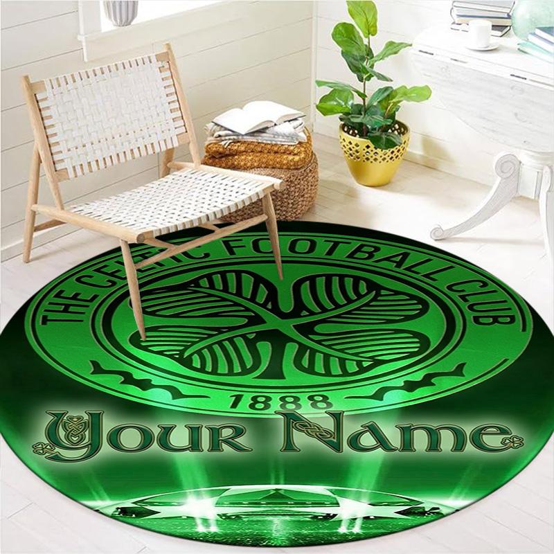 Celtic FC Wappen Benutzerdefinierter Name Runder Teppich Teppich für Wohnzimmer Schlafzimmer Sofa Spielzimmer Dekor Rutschfeste Bodenmatte