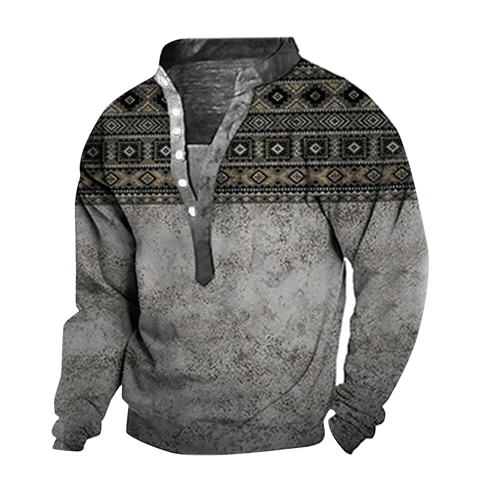 

Мужской свитер с v-образным вырезом и воротником-стойкой с 3D цифровой печатью и винтажным воротником на 6 пуговицах XL