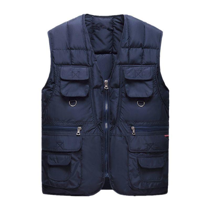 

Жилет с несколькими карманами для папы среднего и пожилого возраста, рыболовный жилет, теплая хлопковая жилетка на осень и зиму, верхняя одежда для улицы, мужская куртка без рукавов 4XL синий