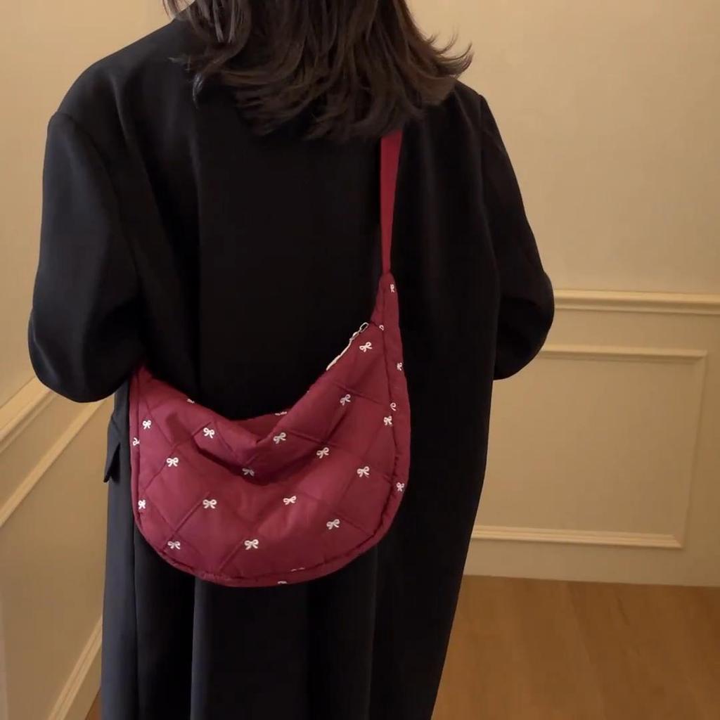 Damska Pikowana Torba na Ramię z Puchu Jesień&Zima Bawełniana Wyściełana Torba Listonoszka Duża Pojemność Wszechstronna Torebka Damska Puszysta Torba Crossbody