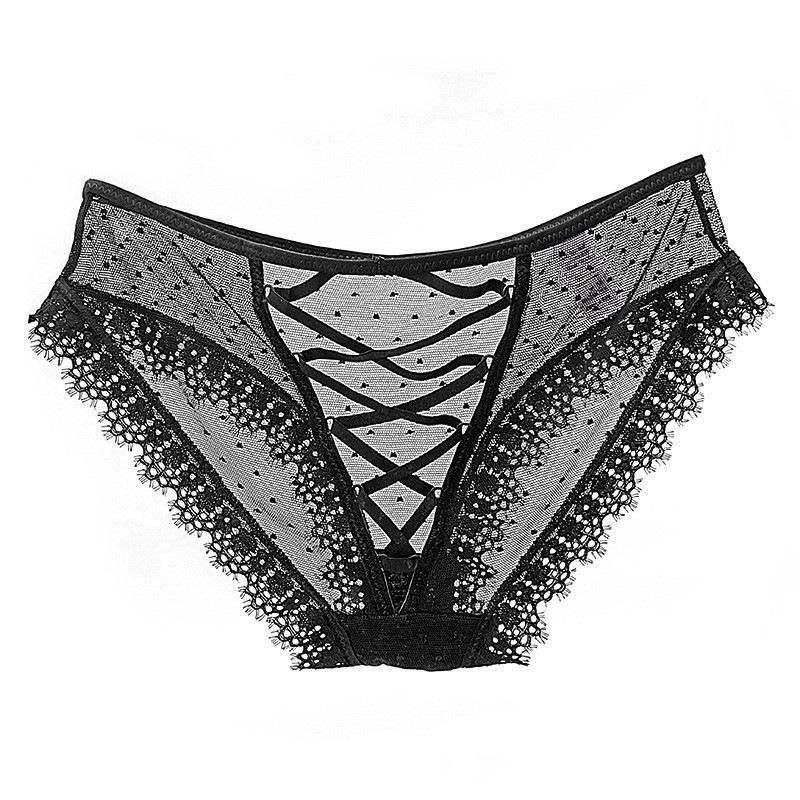 Lace Panties Women's Mesh Breathable Large Size Briefs Straps Cross Hollow Sexy Sex Panties