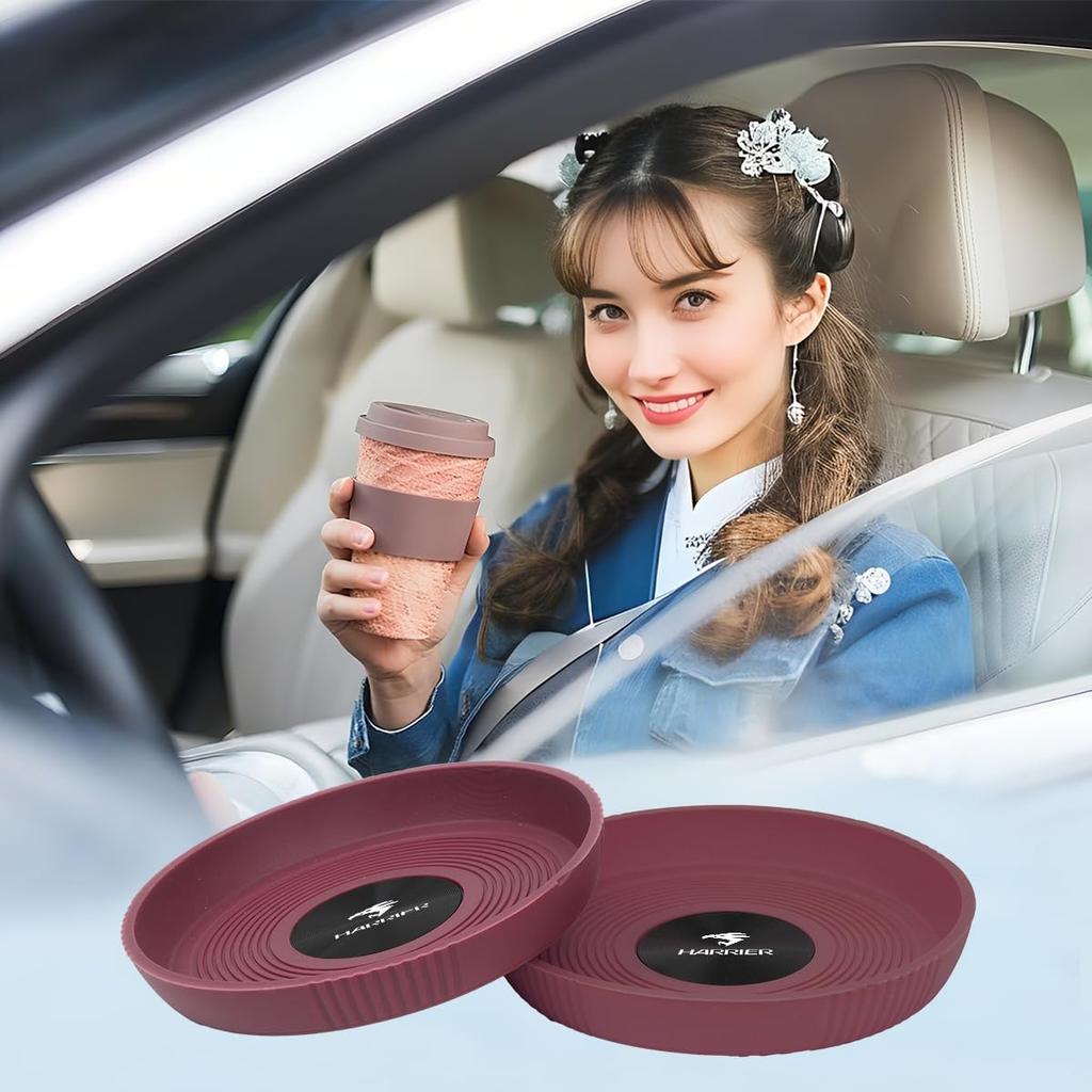 Wine Red Car 3D Round Cup Mats for Car Drink Compatible with Toyota Harrier 80 Series and 60 Stylish Custom Interior Silicone with Premium Metal Car