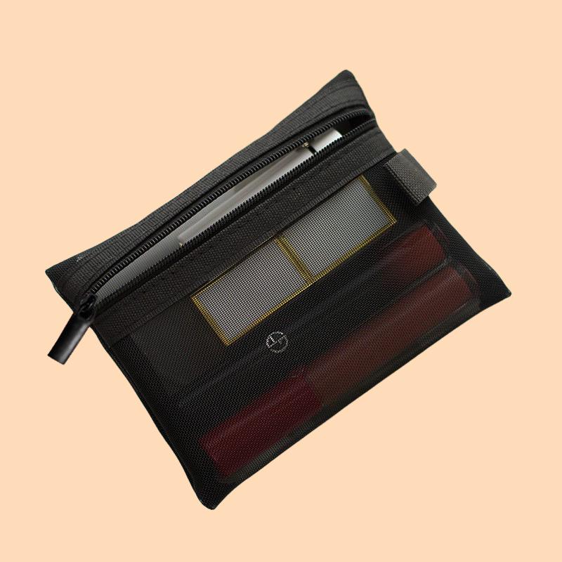 

Black Mesh Makeup Bag Set: Side-Opening, Portable Lipstick & Touch-Up Storage in Large, Medium, Small Sizes