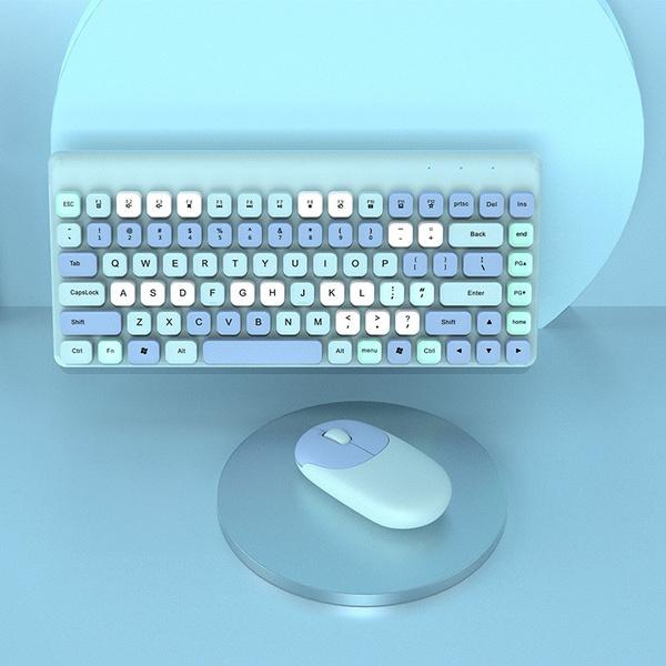 Wireless Keyboard and Mouse Set Retro Girl Style Round Button Home Office Keyboard and Mouse Set 2pcs/set