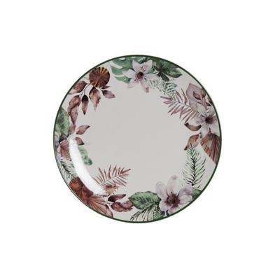 Tallrik i porslin - DKD Home Decor - Vit och grön - 29x38x29 cm - Blommig - Blank