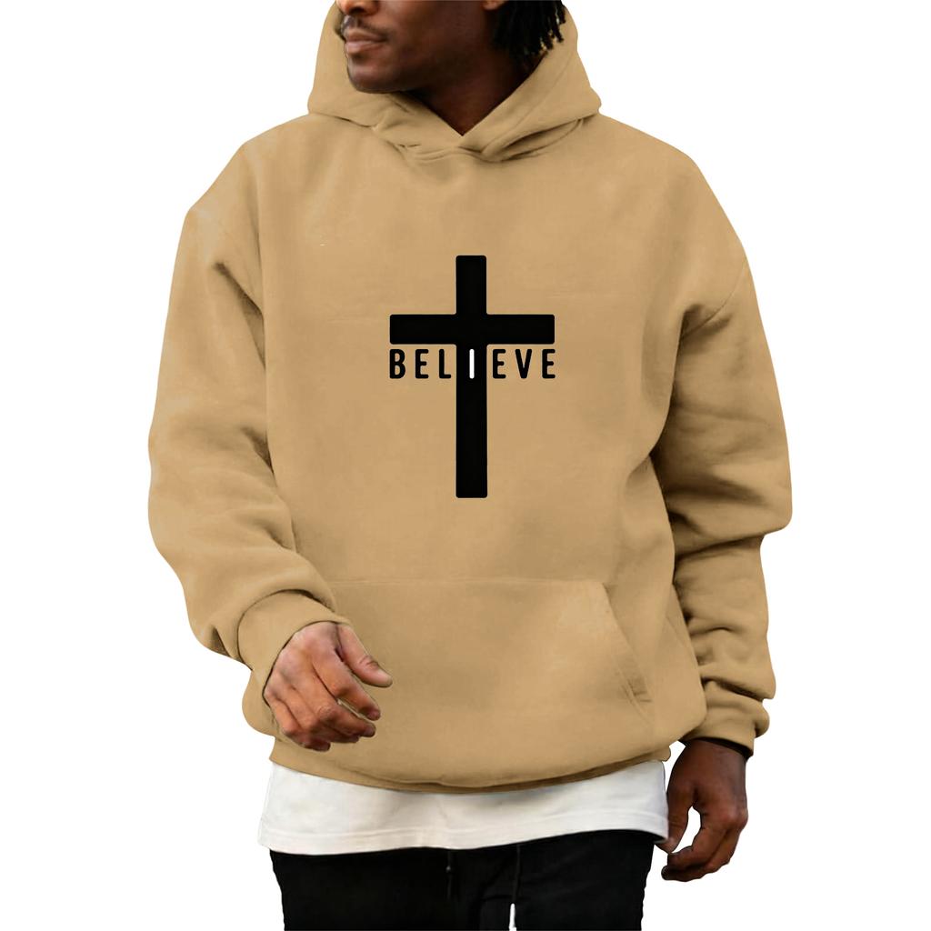 Sweatshirts For Men Christ Cross Pullover Hoodie Inspirational Graphic Long Sleeve Sweatshirt