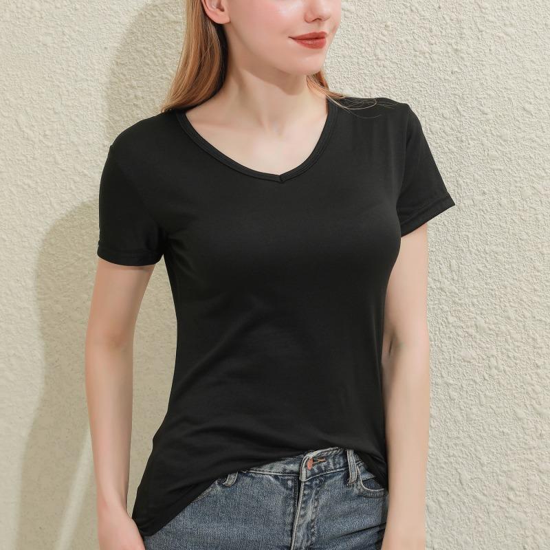 Primăvară și Vară Modă Femei Tricou cu Mânecă Scurtă cu Gât în V și Gât Rotund Sexy Croială Largă Topuri Tricou Basic