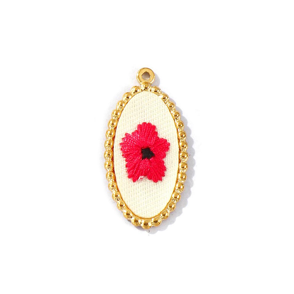 2Pcs Multicolor Geometric Flower Leaf Embroidered Charms 18K Gold Plated 304 Stainless Steel Pendant DIY Necklace Jewelry Making