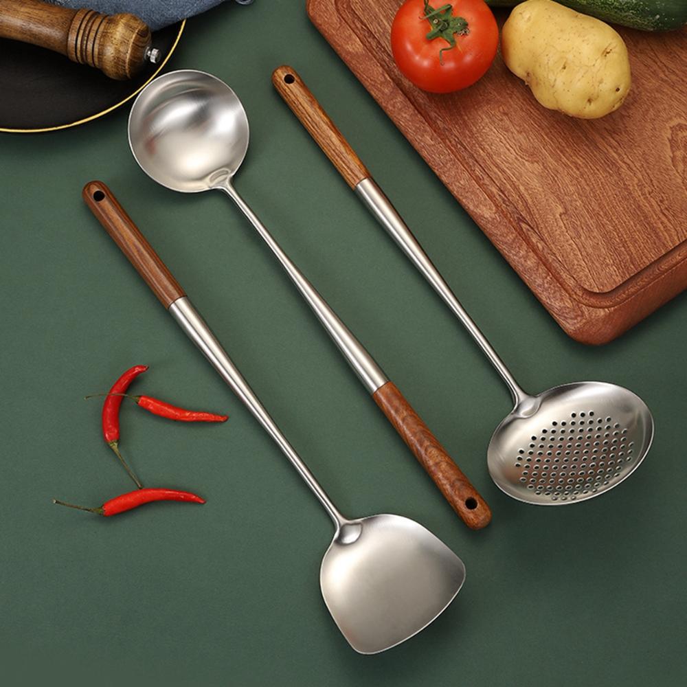 Wooden Handle Cooking Tools Kitchen Utensils Turner Wok Cookware Ladle Skimmer Spoon