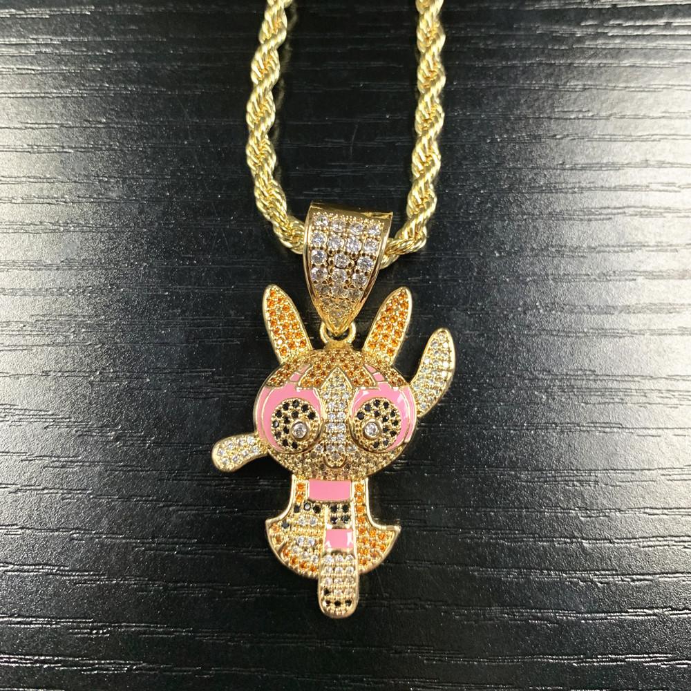 

European and American hip-hop rock cartoon flying girl police officer men s and women s necklace colorful zirconium jewelry 60cm рожевий