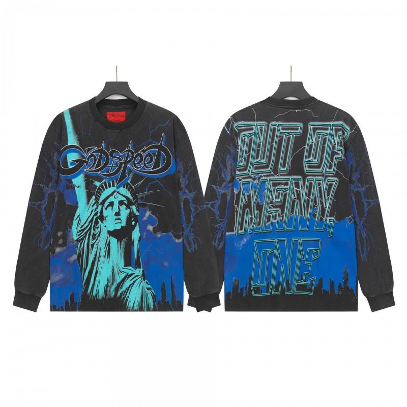 Unisex Vintage Skull Print Washed Cotton Long Sleeve Hoodie Streetwear Loose Fit