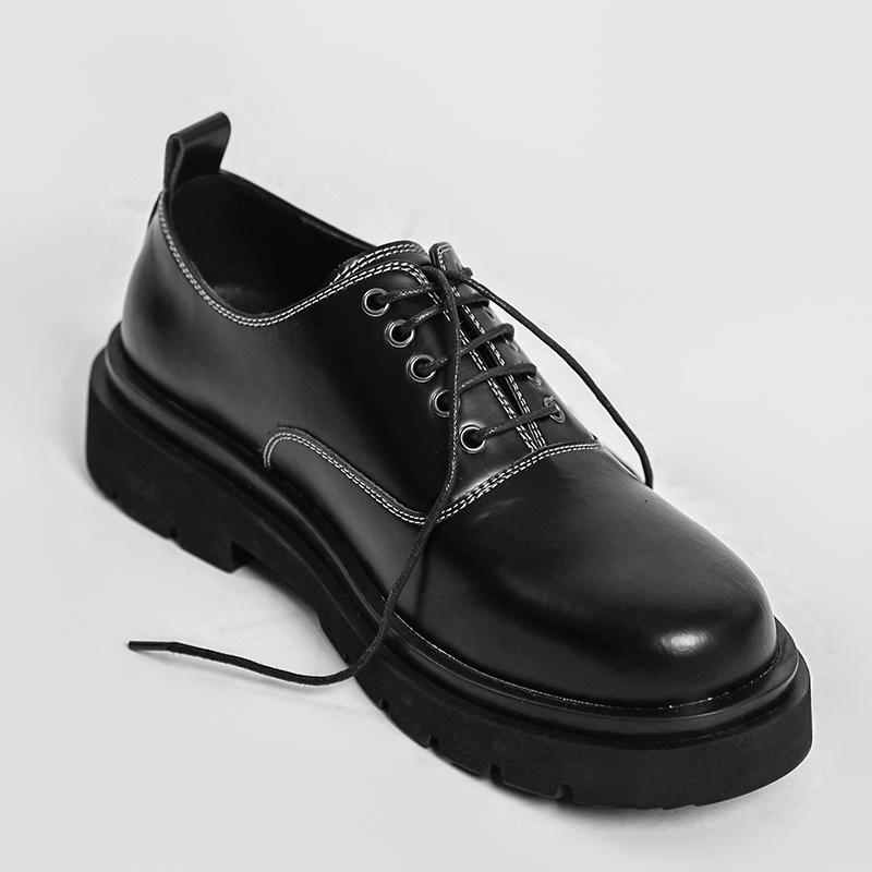 Men Genuine Leather Derby Shoes Male Square Toe Lace Up Platform Flats Business Dress Shoes Formal Wedding Footwear