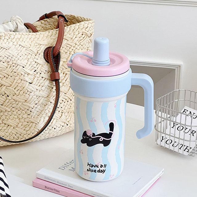 1000ML Thermos Water Cup For Girls Ice Coffee Cup With Handle Straw Tumbler Large Capacity 316 Stainless Steel Insulated Cup