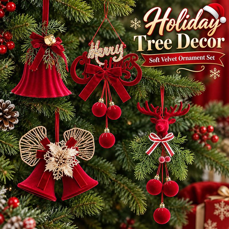 Christmas Tree Hanging Decoration Red Flocked Christmas Bell Xmas Tree Decorative Ornament Xmas New Year Decoration Supplies