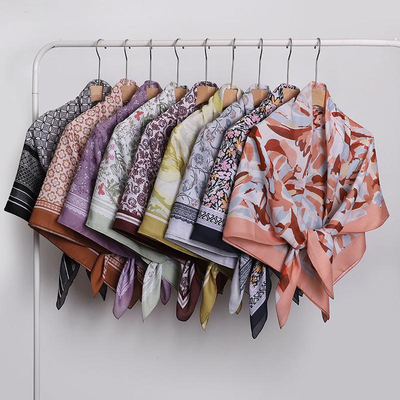 110Cm Printed Square Scarf for Woman Cotton Linen Feel Muslim Hijabs Shawls Soft Wraps Lady Neckerchief Female Handkerchief