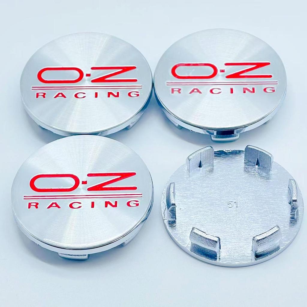 4 SZT. / Zestaw 51 mm OZ Racing O.Z Srebrny / Czarny Nakładka na środek felgi samochodowej Pokrywa Stylingowa Emblemat Odznaka Akcesoria