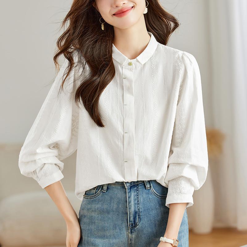 

Small Lapel Long-sleeved Shirt for Women s Spring Clothes New Style Chic High-end and Loose Versatile Shirt M