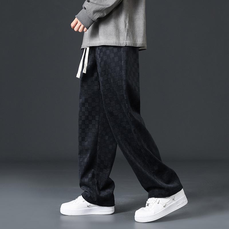 Men's Hong Kong Style Loose Corduroy Wide-Leg Sweatpants for Spring and Summer