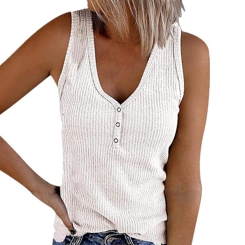 Women's Solid Color V-Neck Sleeveless Button Down Tank Top