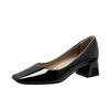 Fashion Solid Japanned Leather Pumps Woman Block High Heels Shoes OL Ladies Dress Work Escarpins Femmes Designer Luxury Tacones Mujer