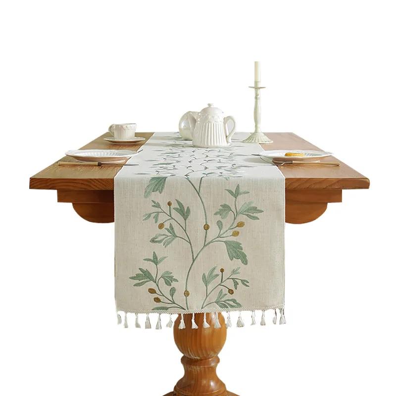Boho Table Runner Rustic Farmhouse Embroidered Table Cover Tassels for Dresser Coffee Table Home Dining Holiday Party Decoration