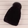 Winter Fur Hats for Ladys Women's Rex Rabbit Fur Caps Beanies Solid Elastic Winter Fashion Accessories Fox Fur Pompom Hat