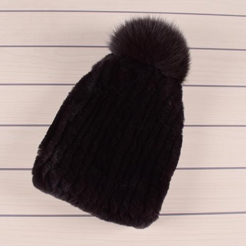 Winter Fur Hats for Ladys Women's Rex Rabbit Fur Caps Beanies Solid Elastic Winter Fashion Accessories Fox Fur Pompom Hat