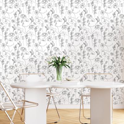 Papel pintado autoadhesivo impermeable embellecedor para sala de estar, dormitorio, pasillo, líneas florales faciales minimalistas (45cm*300cm)