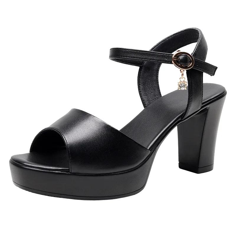 Summer Leather Fish Mouth Women'S High Heel Shoes Dress Sandals Female Woman Sandals Platform