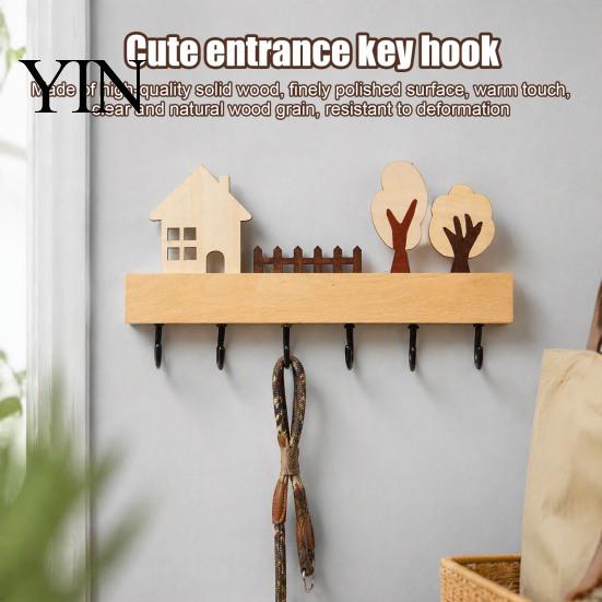 Heavy Duty Key Hanger Wooden Holder, Solid Wood Organizer with 6 Hooks, Modern Kitchen Tool Wall Mounted for Entryway And Office Storage