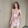 Butterfly Print Mesh Slip Dress: Sexy See-Through, Cinched Waist, Open Back, Hip-Hugging Skirt