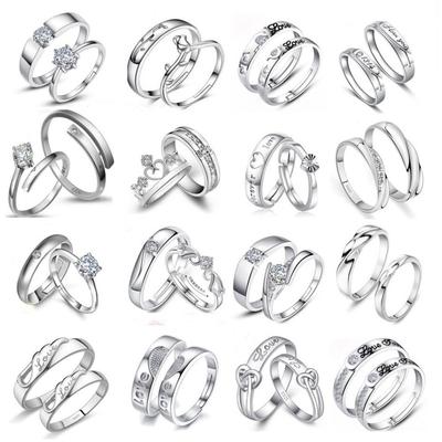 Elegant Silver Plated Open Ring for Women with Zircon Wedding Engagement Couple Rings Adjustable Size