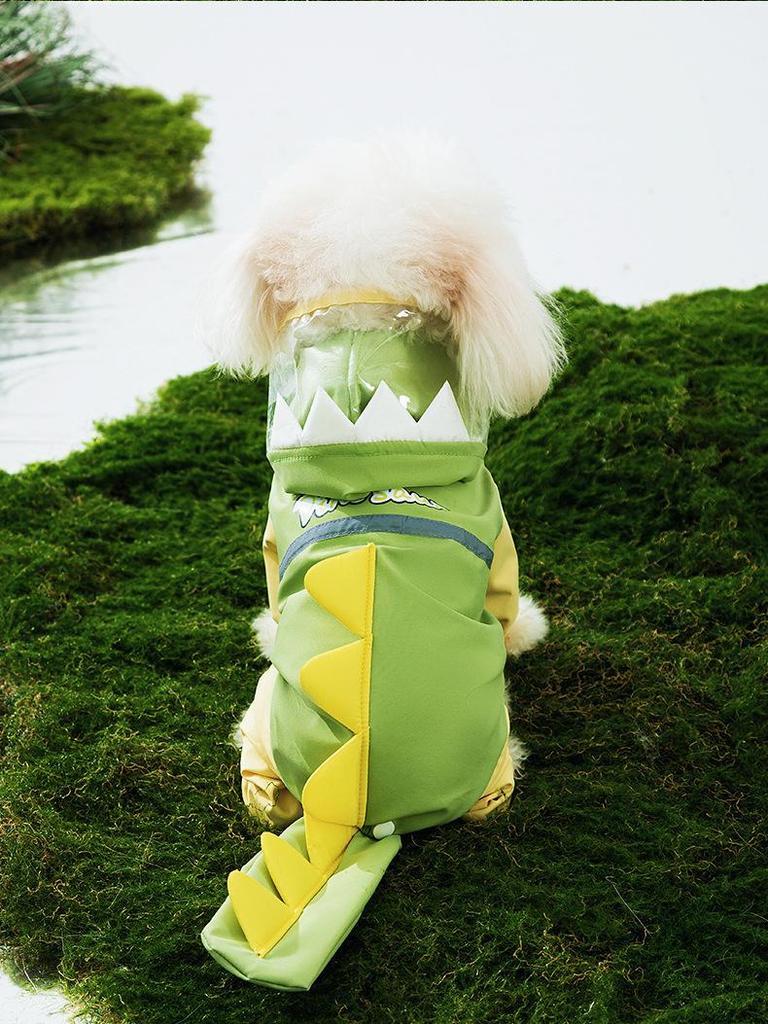 Four-Legged Dinosaur Dog Raincoat with 3D Tail – Waterproof for Medium & Large Breeds
