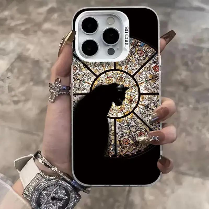 Luxury Castle Black Cat Phone Case for Samsung Galaxy S25 S24 Ultra S23 FE S21 S22 Plus A54 5G A55 A35 A25 A16 A15 A24 A34 Cover