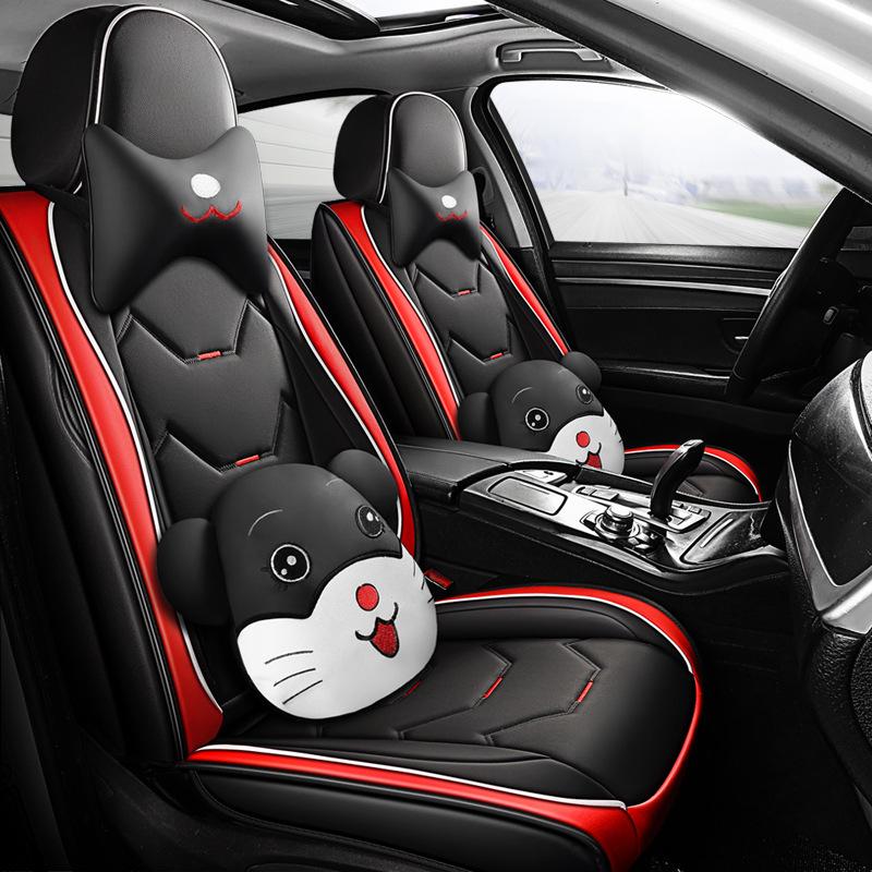 2022 Cartoon Mouse Leather Car Seat Covers - Universal, Four Seasons Full Wrap Set