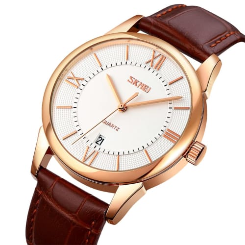Men's Watch, Simple and Stylish, Classic Brown Leather Strap, Waterproof, Business Analog, White, Perfect Gift for High School Students