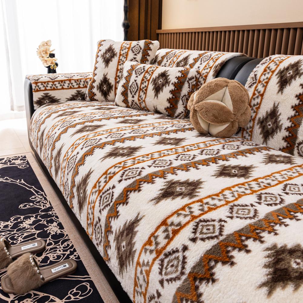 Bohemian Style Rabbit Plush Sofa Cushion  New Sofa Cover Autumn And Winter Premium Blanket