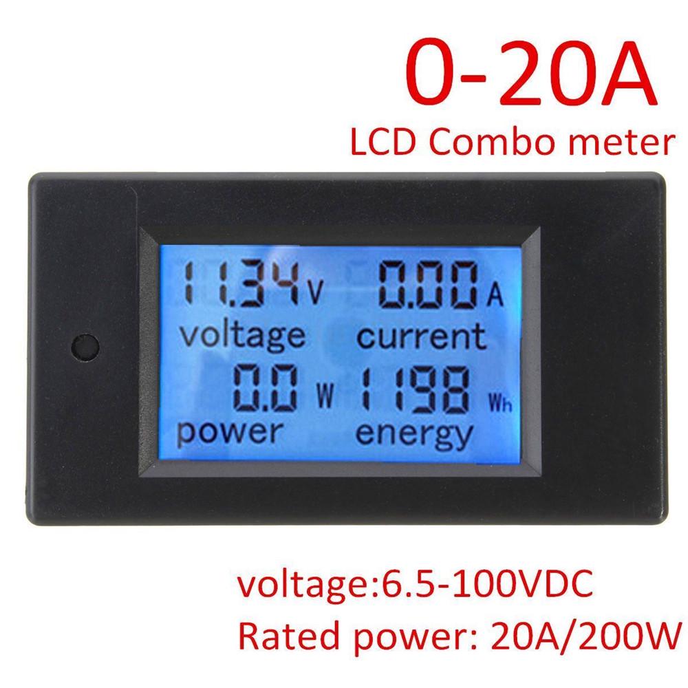 20A/100A Digital Meter DC6.5-100V AC80-260V Voltmeter Ammeter LCD 4-in-1 DC Voltage Current Power Energy Detector