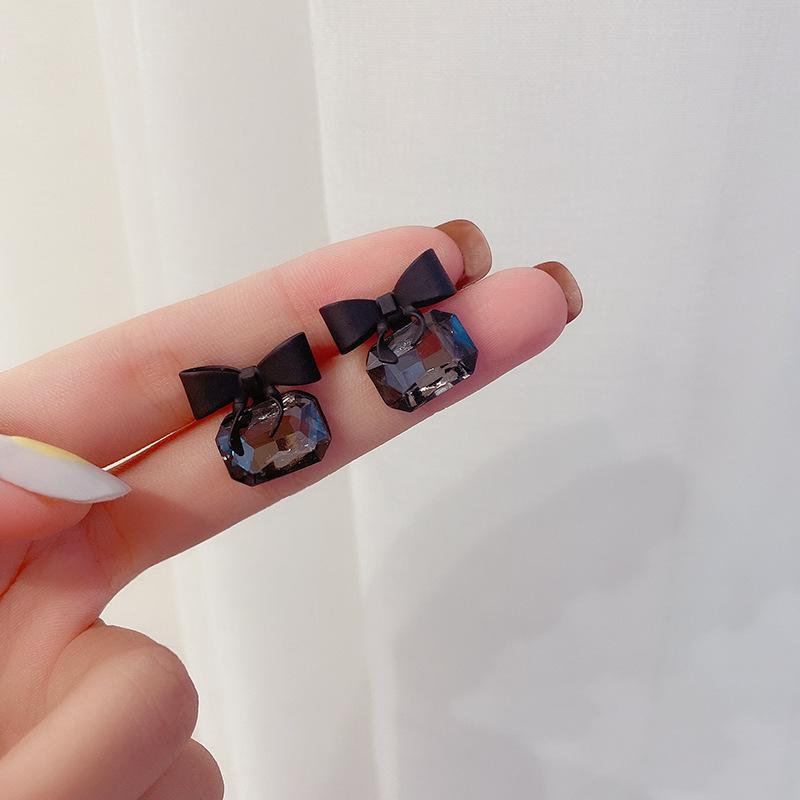 Orecchini Trendy con Fiocco Nero TikTok per Donne, Ago in Argento S925, Stile Coreano