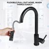 New 360Rotation Swivel Single Handle Kitchen Hot & Cold Water Mixer Taps Deck 304 material Black Pull Out Kitchen Faucet Two Function