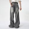 Men's Summer New Product Retro Washed Pattern Distressed Straight Leg Wide Leg Mop Jeans