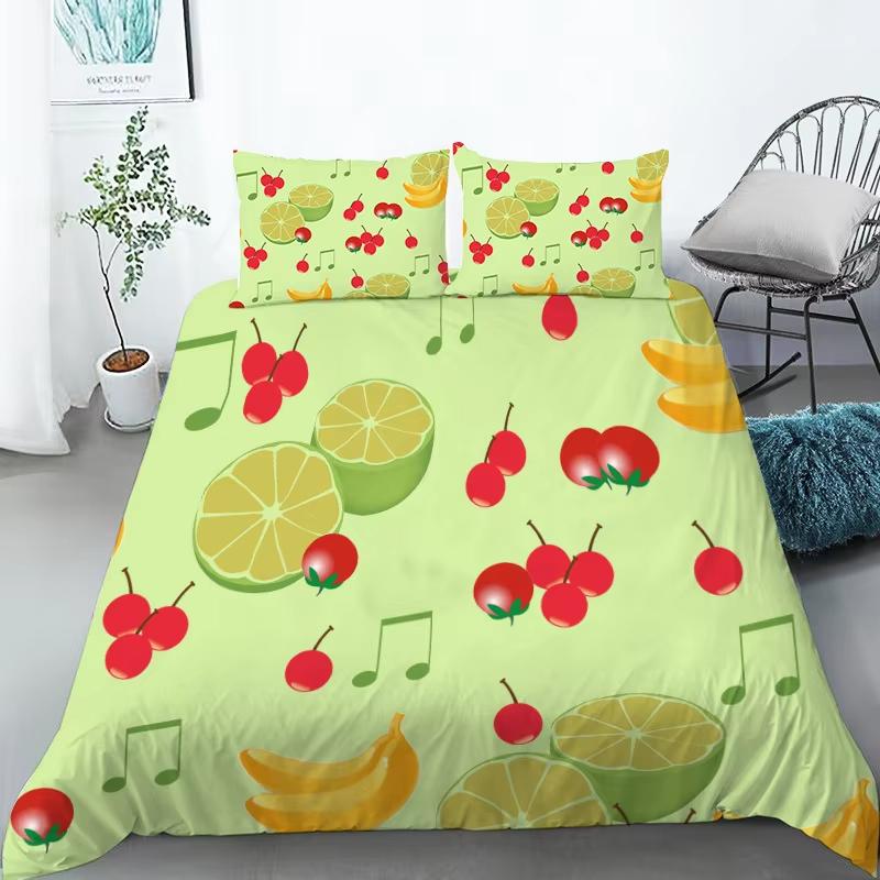 Kawaii Fruit Bedding Set For Kids Adults Bedroom Decor Lemon Watermelon Print Duvet Cover Set Twin Full Queen King Quilt Cover