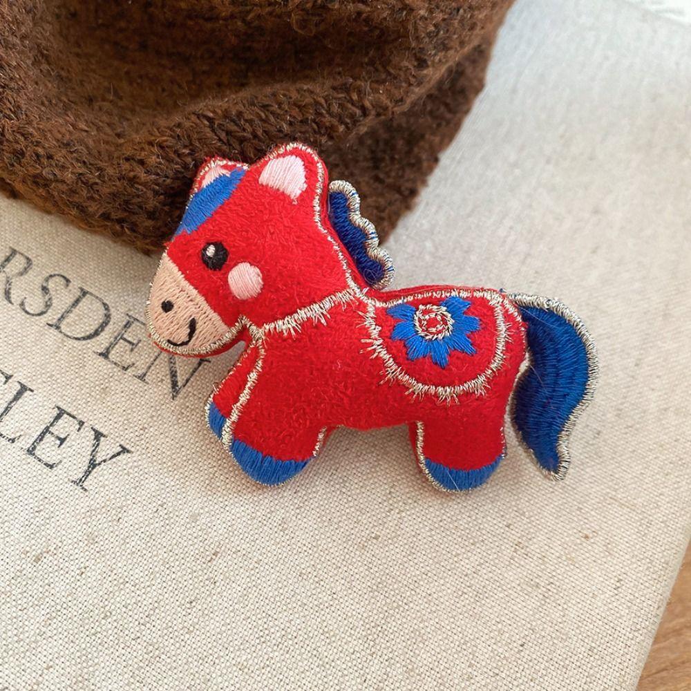 Flower Embroidery Horse Brooch Cute Cloth Fabric Pony Brooch  Clothing Accessory