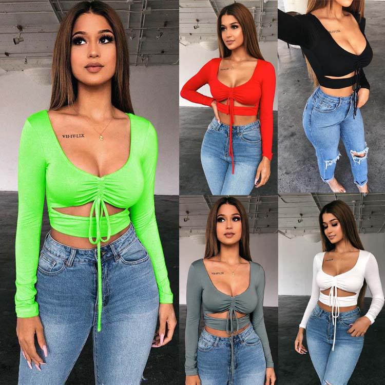Low-Cut V-Neck Stretch Bandage Style Nightclub Top