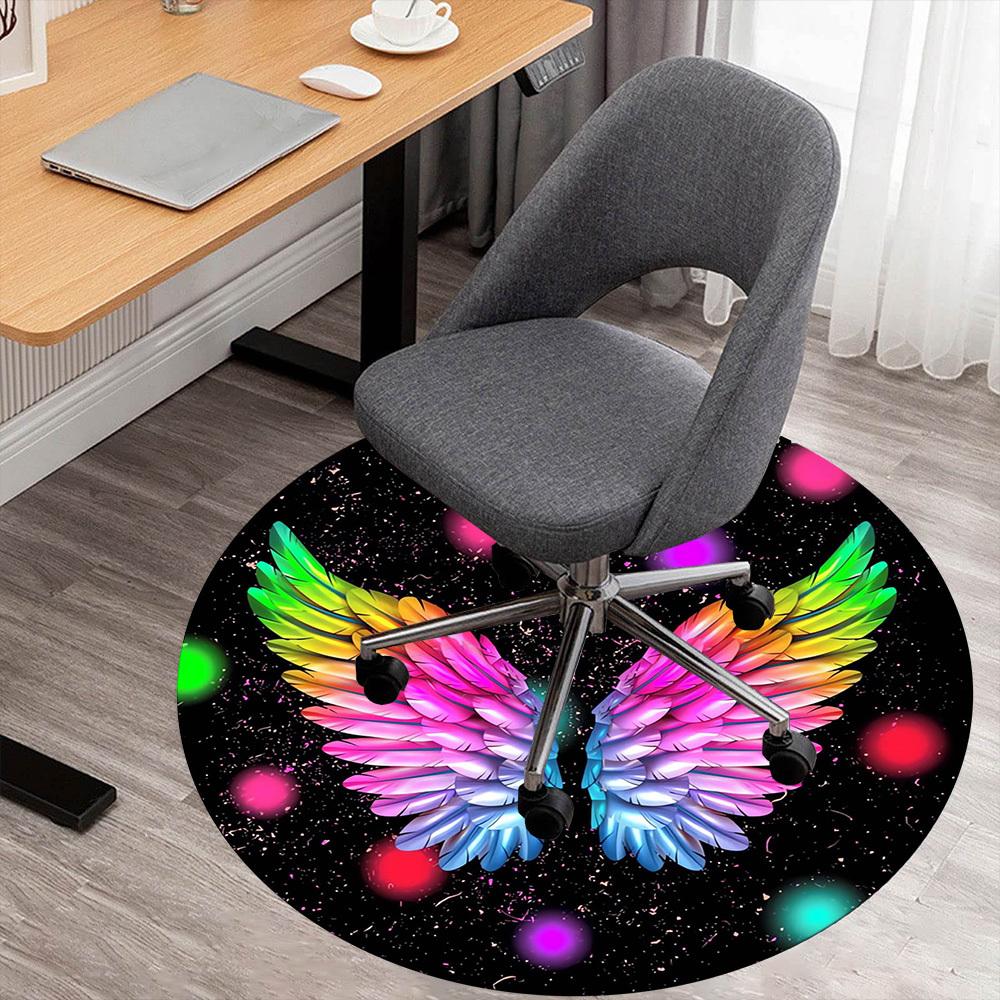 

1pc Rainbow Wings Round Chair mat Area Rug - Non-Slip, Floor Mat for Office, Bedroom, home decor Christmas Gift p0811436 80cm