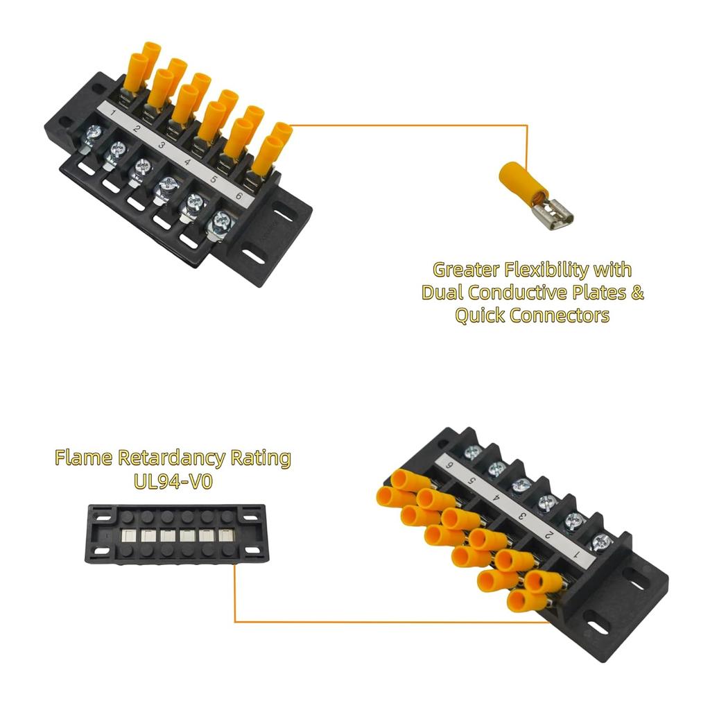 Dual Terminal Blocks – 2 Sets of 2/4/6-Position Strips with Jumpers & Connectors for Enhanced Electrical Wiring and Power Distribution