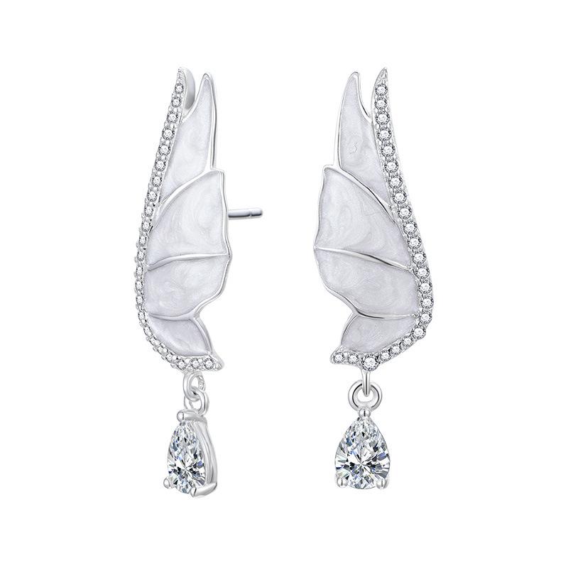 

DOU S925 Sterling Silver Winged Butterfly Stud Earrings with Water Drop Zircon & Epoxy Design for Women. 925 Silver